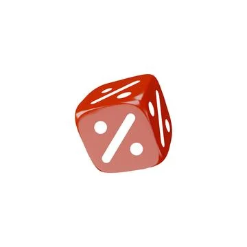 3D red game cube with a percent sign. Random discount. Stock Illustration