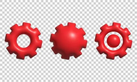 3D red gear icons set for engineering and technology. Mechanical cogwheel s.. Stock Illustration