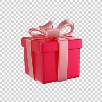 3D Red Gift Box with a pink Bow and ribbon Stock Illustration