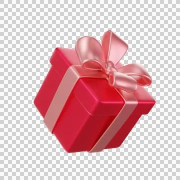 3D Red Gift Box with a pink Bow and ribbon Stock Illustration