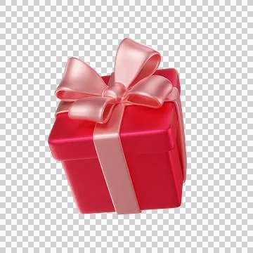 3D Red Gift Box with a pink Bow and ribbon Stock Illustration