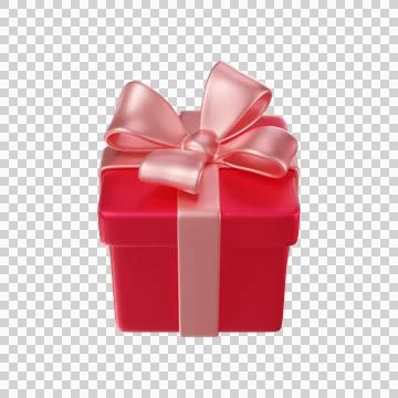 3D Red Gift Box with a pink Bow and ribbon Stock Illustration