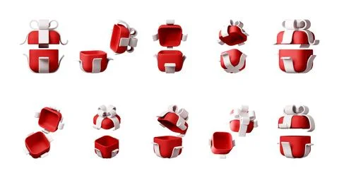 3D Red gift box set with white ribbon Stock Illustration