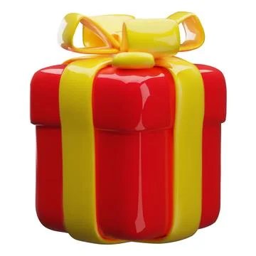 3D red gift box with yellow ribbon bow vector icon, render festive surprise Stock Illustration