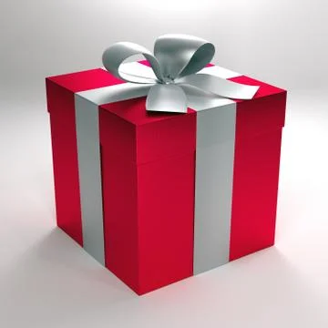 3d red gift package with silvery ribbons Stock Illustration