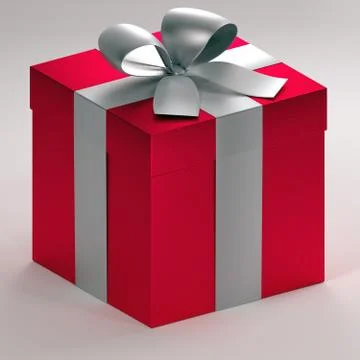 3d red gift package with silvery ribbons - ortographic Stock Illustration