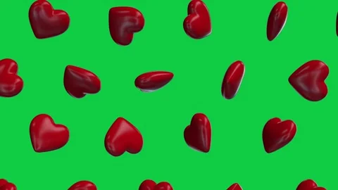 3d red glossy heart shape falling loop animation on green screen background Stock Footage 320999438