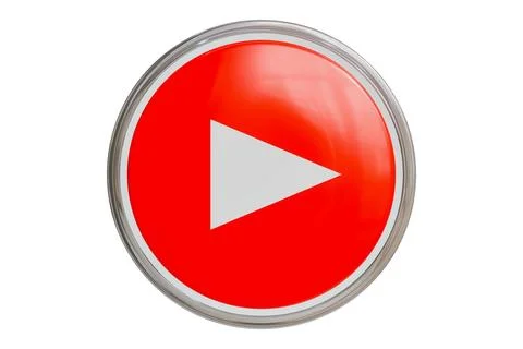 3D Red Glossy Play Button with Silver Metallic Ring for Web &amp; Video Interface Stock Illustration