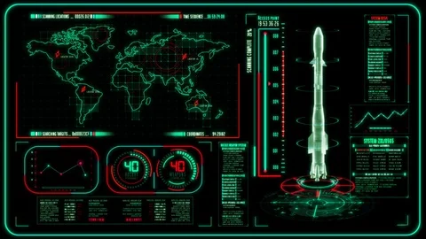 3D Red Green HUD Rocket Interface Motion Graphic Element Stock Footage 105606814