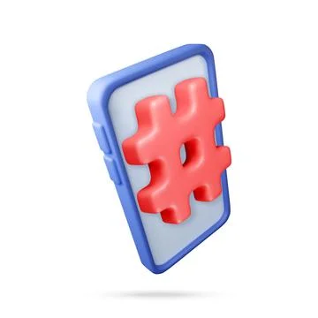 3D Red hashtag symbol on blue smartphone screen Stock-Illustration