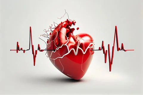 3d red heart and pulse line symbol on white background, healthy concept Stock Illustration