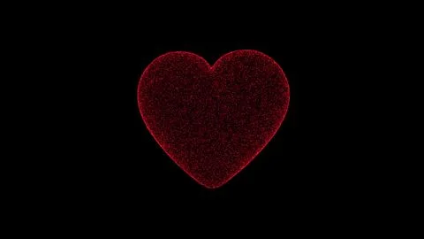 3D red heart on black background. Object consisting of flickering particles.. Illustrazione stock