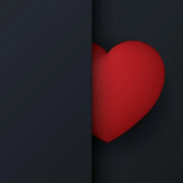 3D red heart on black square background is half overlaid with another black.. Stock Illustration