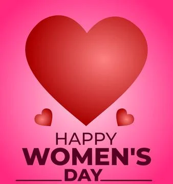 3D Red Heart in the Center of Gradient . Happy Womens Day Text Below. Stock Illustration