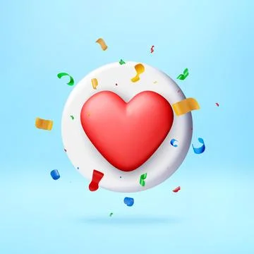 3D Red heart icon with flying colorful confetti Stockillustratie