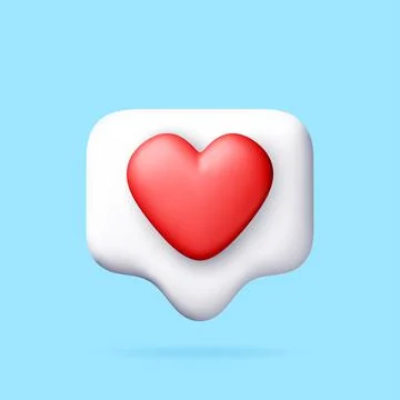 3D Red heart icon on white notification bubble. Stock Illustration