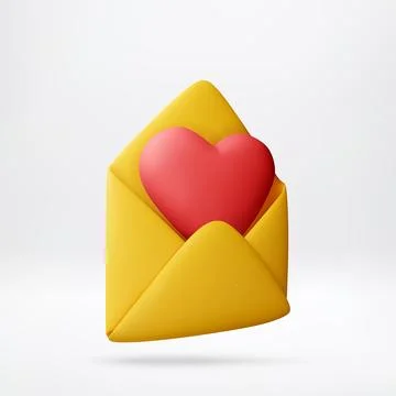 3D Red heart inside an open yellow envelope Stock Illustration