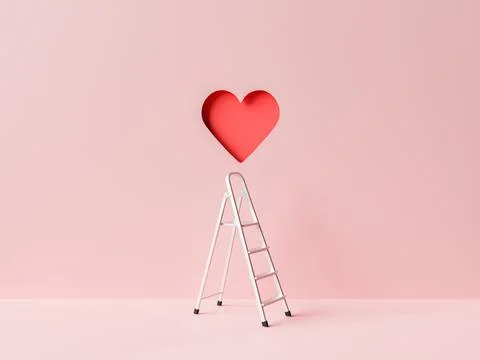 3D red heart over ladder against pink background Ilustração Stock