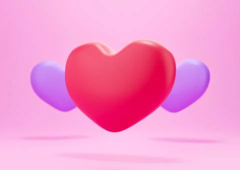 3d Red heart on pink background. heart icon, like and love 3d render illustra Stock Illustration