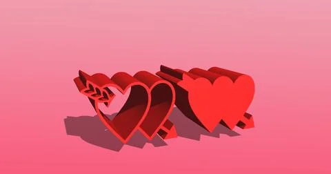 3d Red heart on pink background. heart icon, like and love 3d render illust.. Stock Illustration