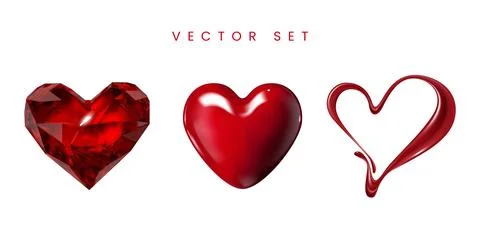 3d red heart shape collection. Illustrazione stock