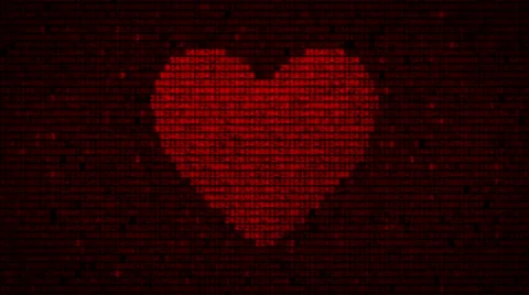 3d red heart shape formed from numbers beating on digital screen seamless loop, Stock Footage 64887633