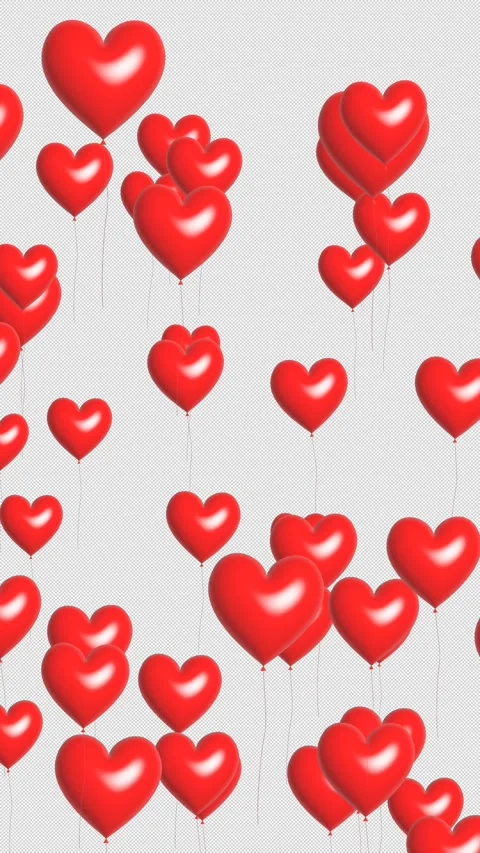 3D red heart-shaped balloons floating up on transparent background. Stock Footage 311238053