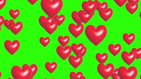3D red heart-shaped balloons floating up on green screen. Stock Footage 311238148