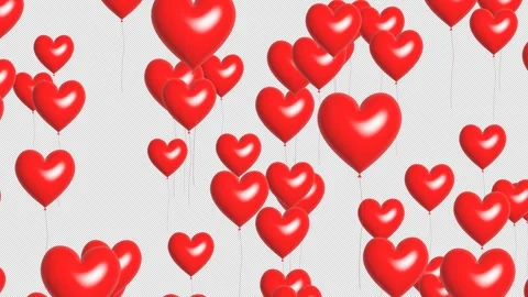 3D red heart-shaped balloons floating up on transparent background. Stock Footage 311238437