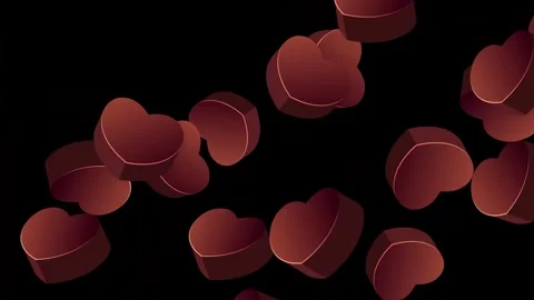 3D Red Heart Shapes Falling Slowly Against a Black Background Stock Footage 344717799