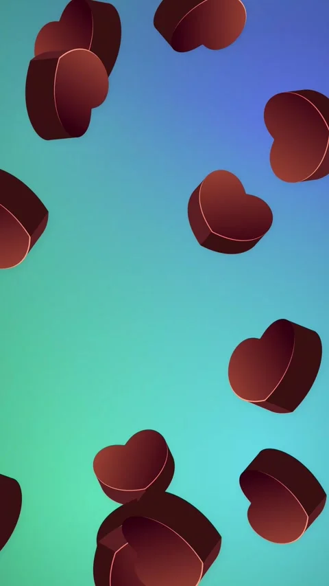 3D Red Hearts Falling Against a Blue and Green Gradient Background Stock Footage 344831401