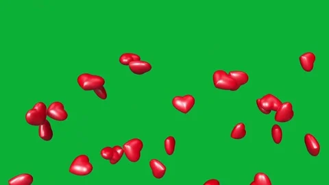 3D Red Hearts Falling and Piling Up on Green Screen Background Vídeo Stock 335633916