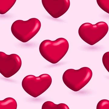 3D red hearts on pink background seamless pattern. 스톡 일러스트