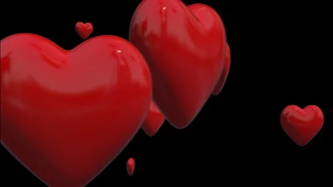 3d red hearts, transition. Abstract hearts  with Alpha Transparency. Stock Footage 123439660