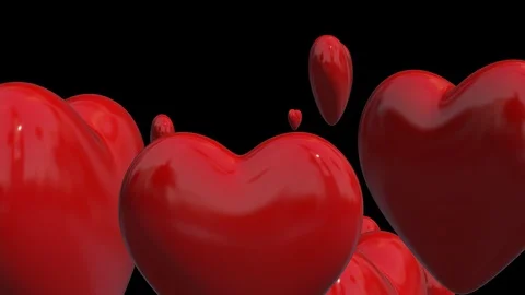3d red hearts, transition. Abstract hearts  with Alpha Transparency. Stock Footage 123439784