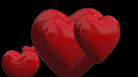 3d red hearts, transition. Abstract hearts  with Alpha Transparency. Stock Footage 123439791