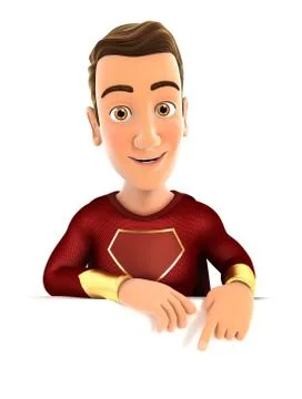 3d red hero pointing to empty wall Stock Illustration