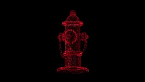 3D red hydrant object on black backdrop. Object consisting of flickering part Illustrazione stock