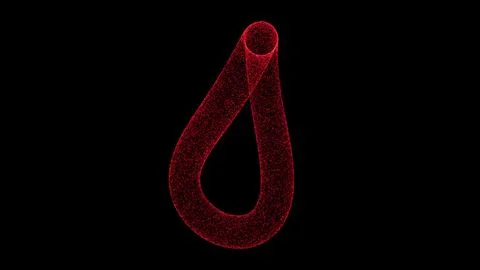 3D red infinity object on black backdrop. Object consisting of flickering p.. Illustrazione stock