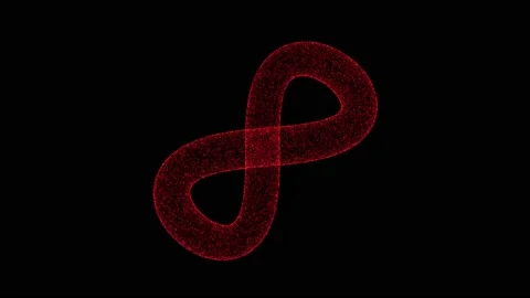 3D red infinity object rotates in 3 axes on black backdrop. Object consisting of Stock Footage 231095602