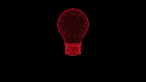 3D red light bulb on black background. Object consisting of flickering part.. Stock Illustration