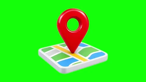 3D Red Location Pin on Digital Map with Green Screen Background Stock Footage 345627775