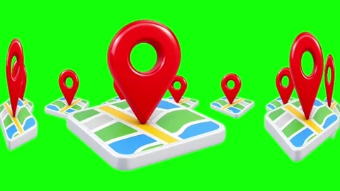 3D Red Location Pin on Digital Map with Green Screen Background Stock Footage 345627862