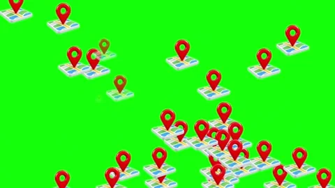 3D Red Location Pin on Digital Map with Green Screen Background Stock Footage 345627895