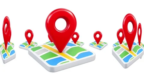 3D Red Location Pin Map Navigation Icon on White Background Stock Footage 345627993