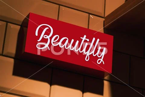 3d Red Logo Mockup Facade Sign PSD 템플릿
