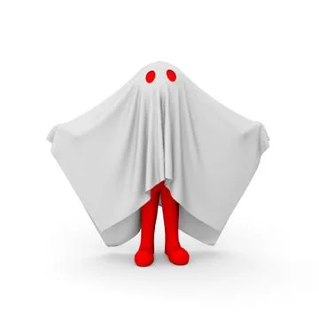 3d red man in ghost costume Stock Illustration