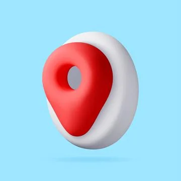 3D Red map pin icon on white round pedestal イラスト素材