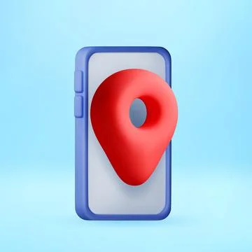 3D Red map pin on mobile phone screen. Stock Illustration
