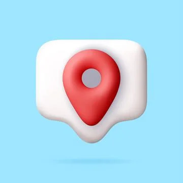 3D Red map pin on a white notification bubble Stock Illustration